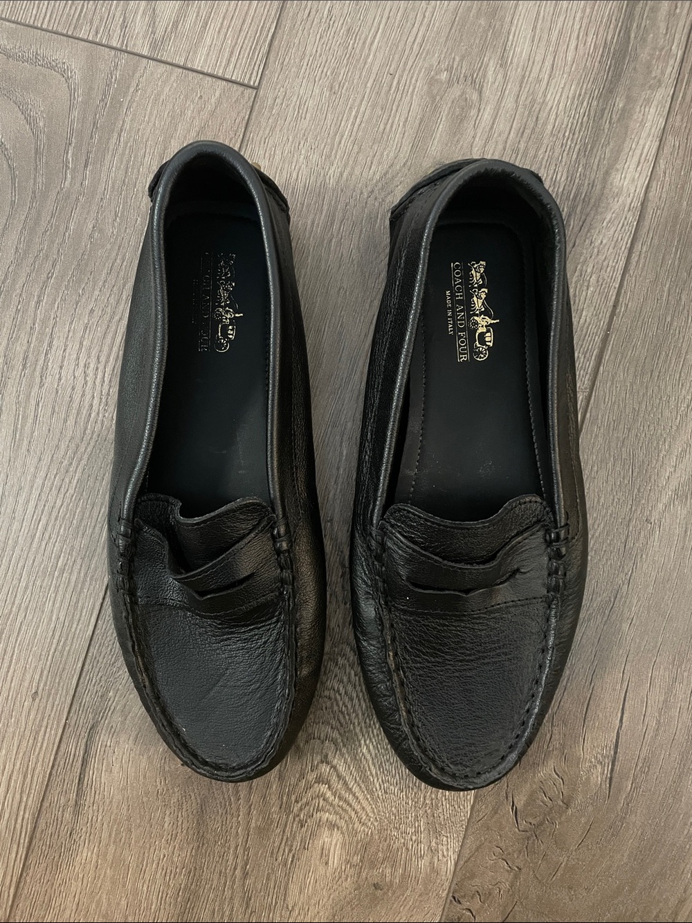 Coach And Four Alfa Leather Slip On Penny Loafers Sz:10 Black